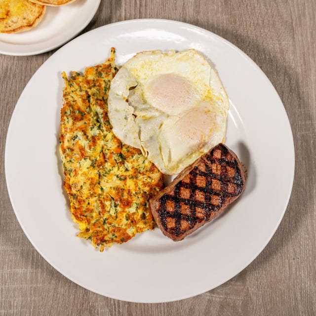 Angus Sirloin Steak & Eggs.